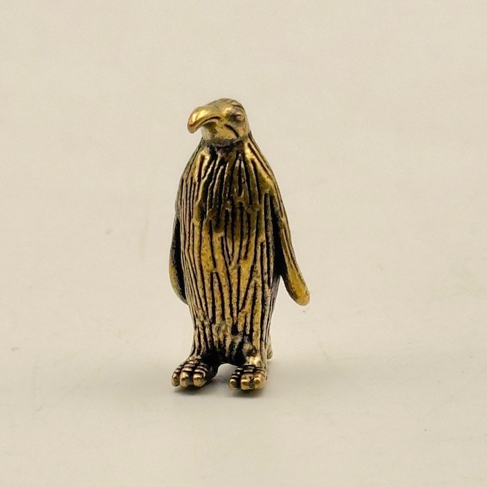 BG10 Vintage Brass tone Penguin Miniature Figurine Gold Bird Sculpture Small